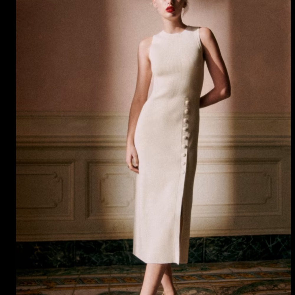 Sezane Harena Dress in cream rib knit